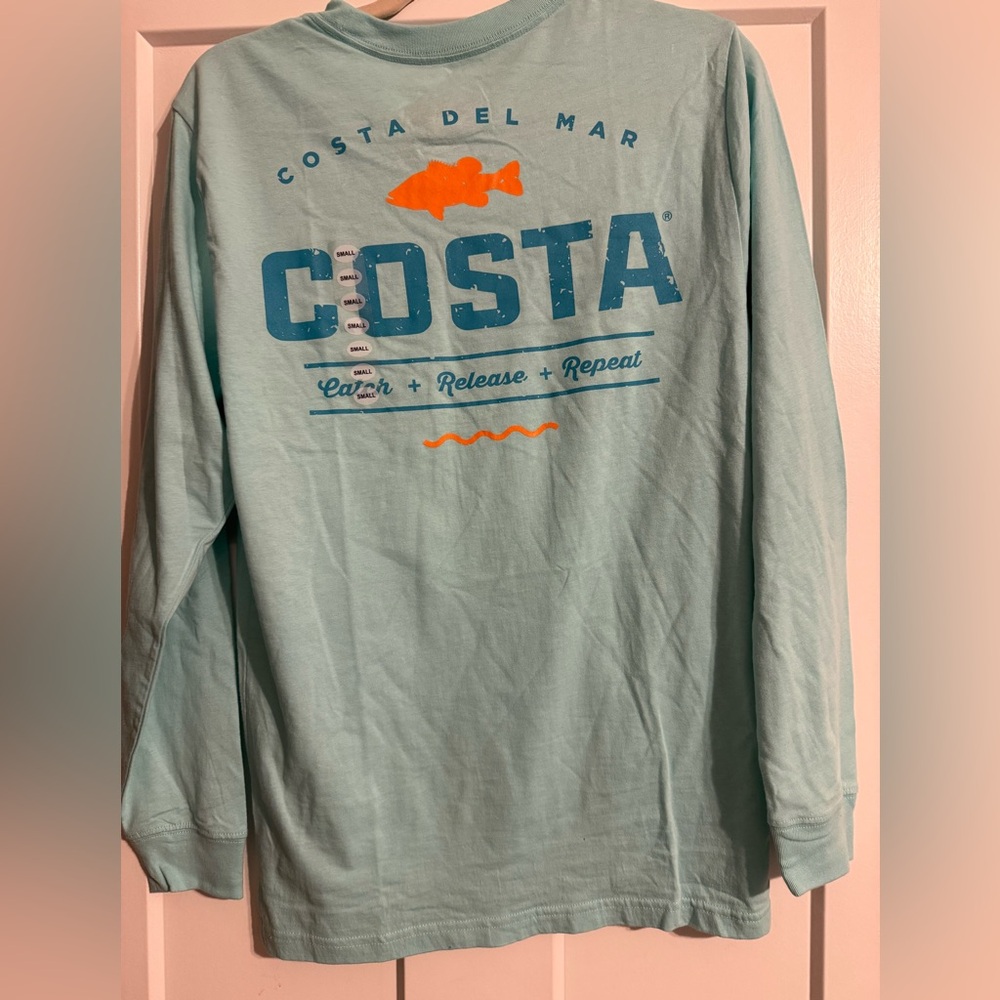 Costa Aqua Long Sleeve Shirt with Orange Accents